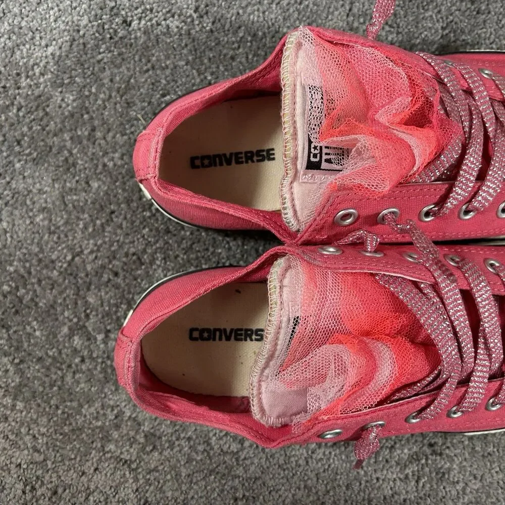 Converse All Star 640511F Junior Size 6 Hot Pink Tulle Double Tongue Shoes Used